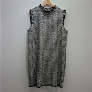 Eri + Ali Anthropologie Tweed Mock Neck Shift Dress Metallic Fringe Womens XL